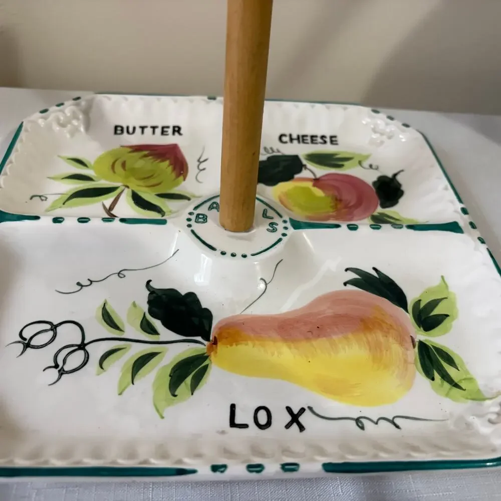 Vintage Traditional Bagel and Lox, Butter, Cheese Cereamic Painted‎ Serving Tray